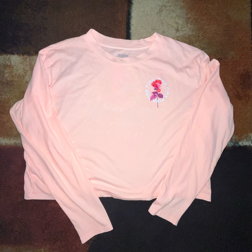 NWOT Victoria’s Secret PINK L/S Cropped Top - Peach - Sz Medium
